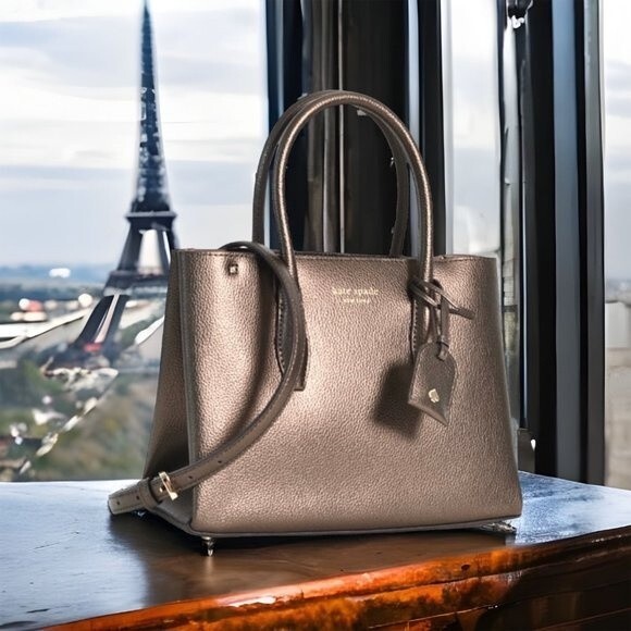 New NWT Kate Spade Ash Metallic Eva Leather Satchel Bag WKRU6114 Shoulder Strap - Picture 1 of 16